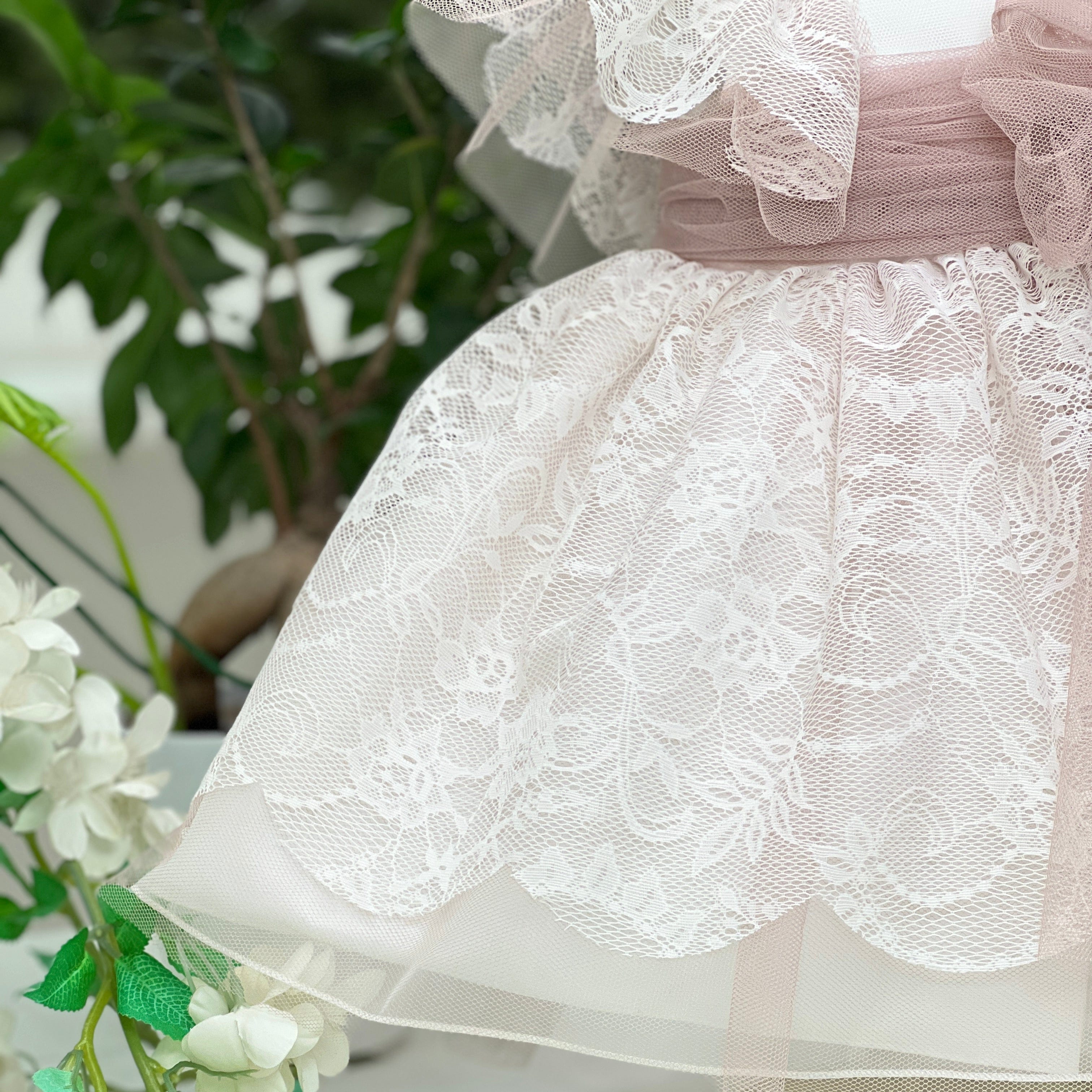 Abito tulle e pizzo doppia balza