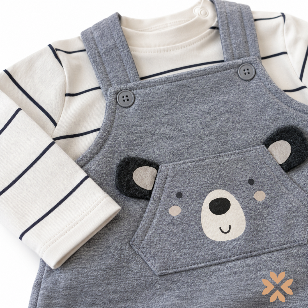 Completo Neonato con Salopette Orsetto e Maglia a Righe- Street Monkey