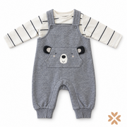 Completo Neonato con Salopette Orsetto e Maglia a Righe- Street Monkey