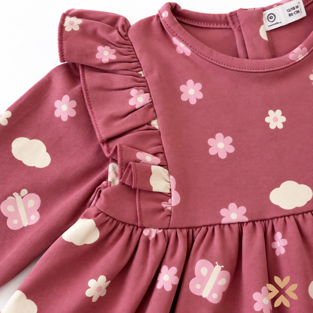 Abito Bimba Rosa con Volant e Fantasia Floreale - Street Monkey