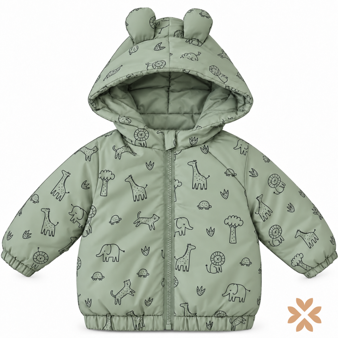 Giubbotto Neonato Verde Salvia con Stampa Animaletti - Street Monkey
