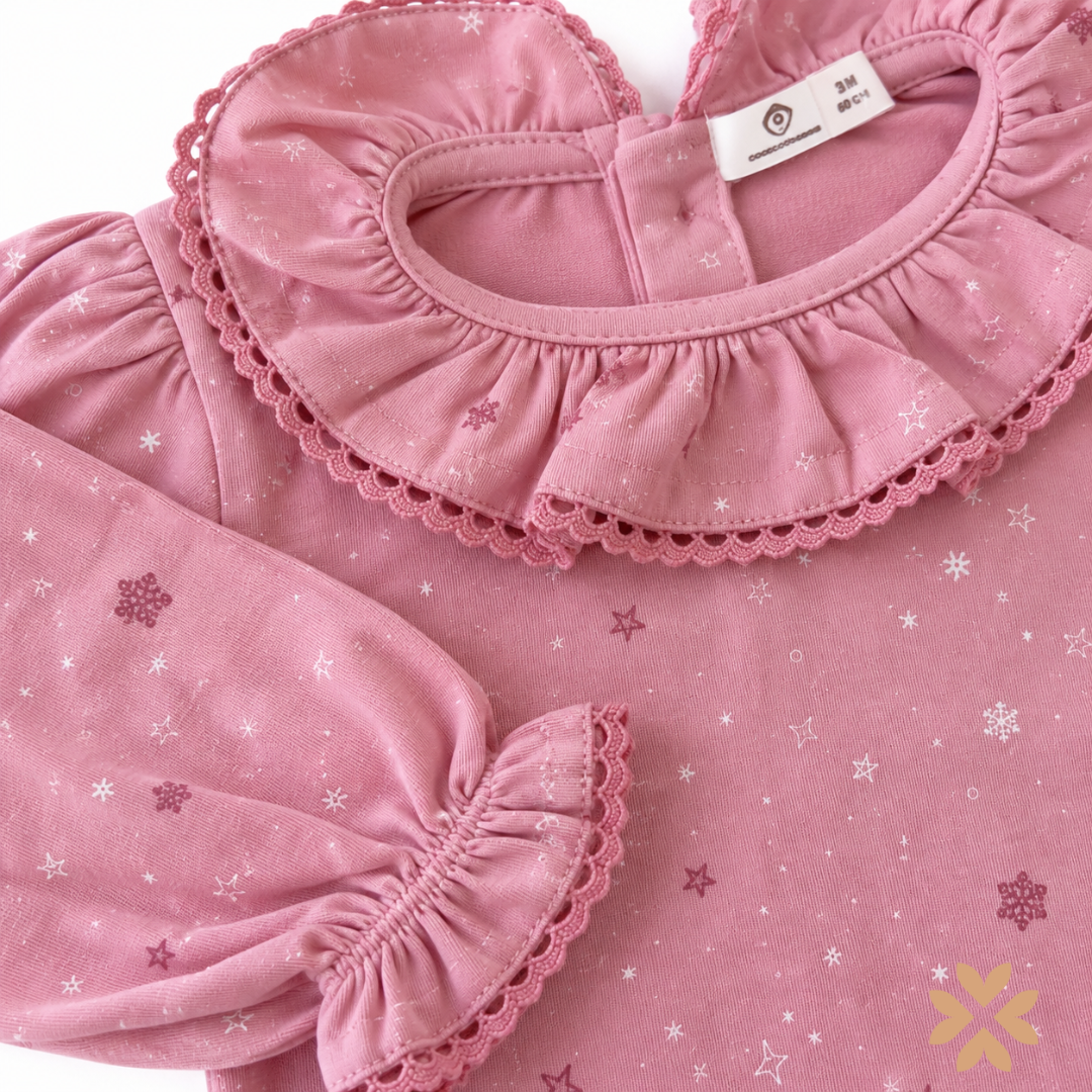 Maglia Bimba Rosa con Colletto Volant e Fantasia Stelline - Street Monkey