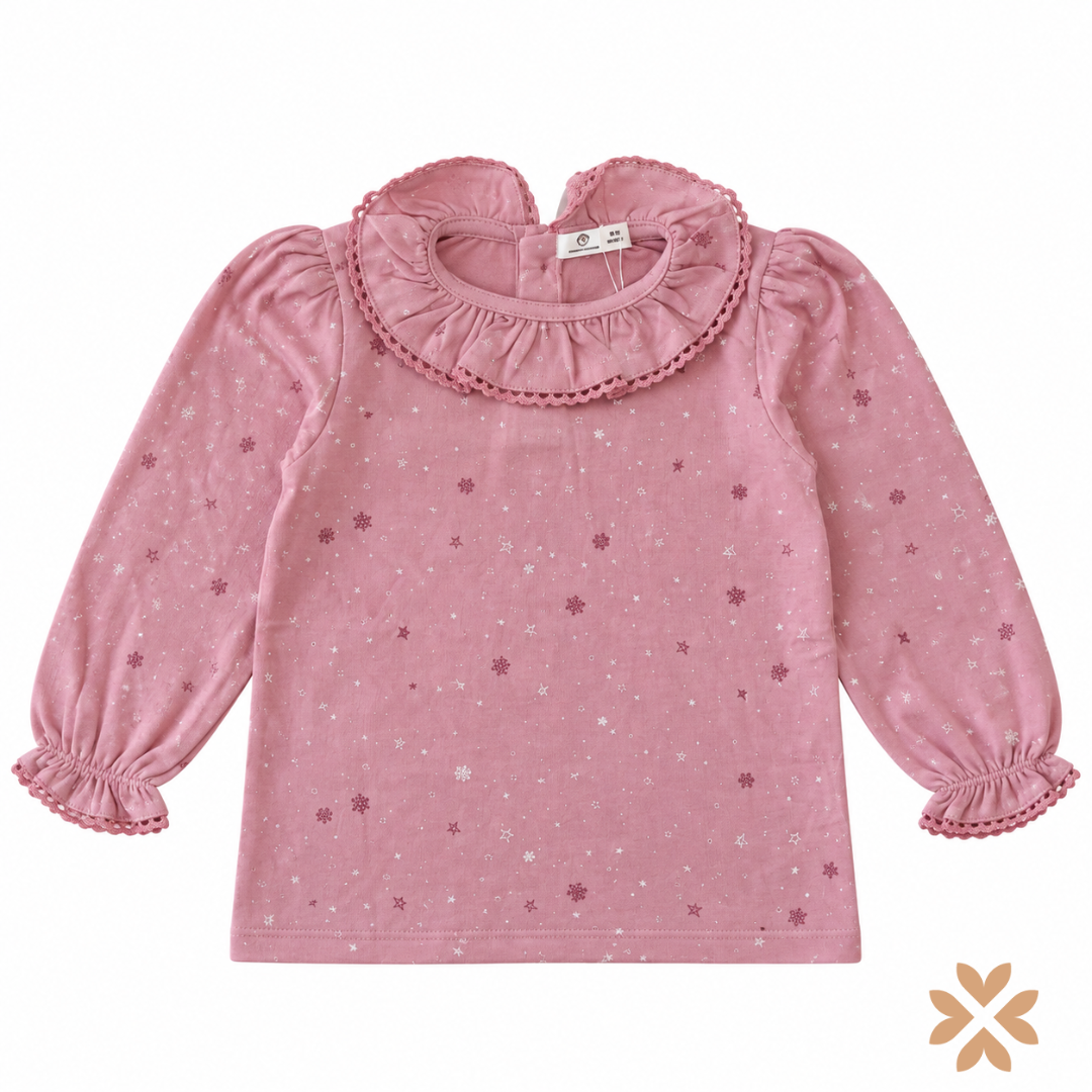 Maglia Bimba Rosa con Colletto Volant e Fantasia Stelline - Street Monkey