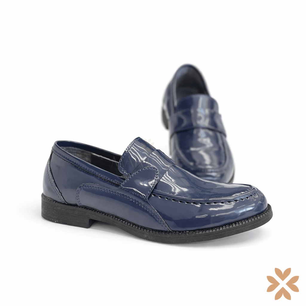 Mocassino cerimonia bimbo blu lucido