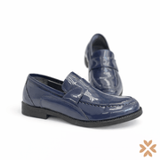 Mocassino cerimonia bimbo blu lucido