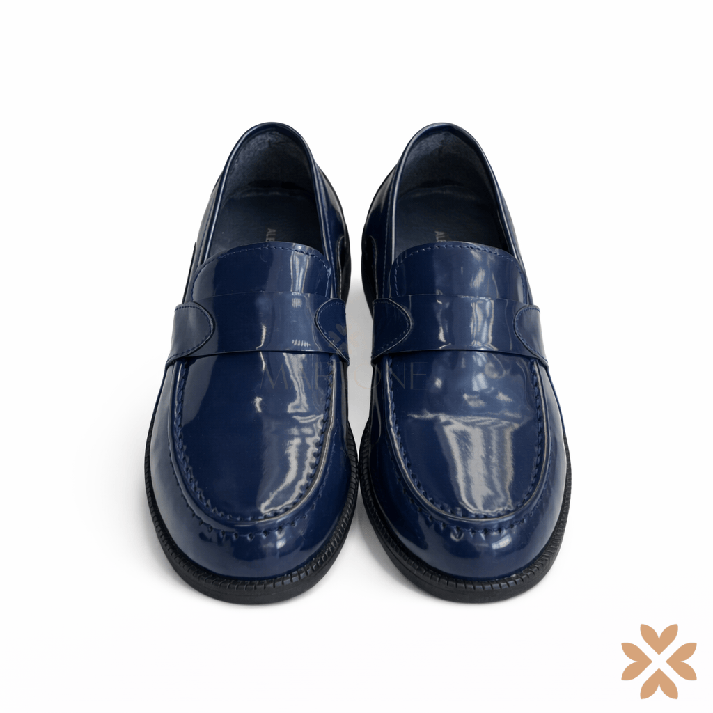 Mocassino cerimonia bimbo blu lucido