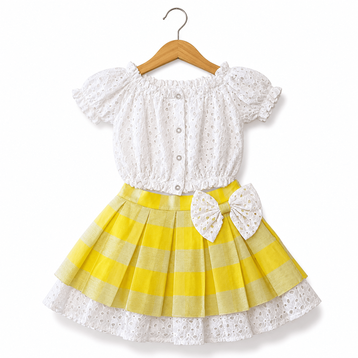 Completo bambina con blusa sangallo e gonna gialla - Alexia