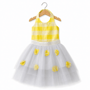 Abito giallo bambina in tulle con fiori applicati