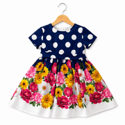 Abito bambina blu a pois con stampa floreale - Allegra