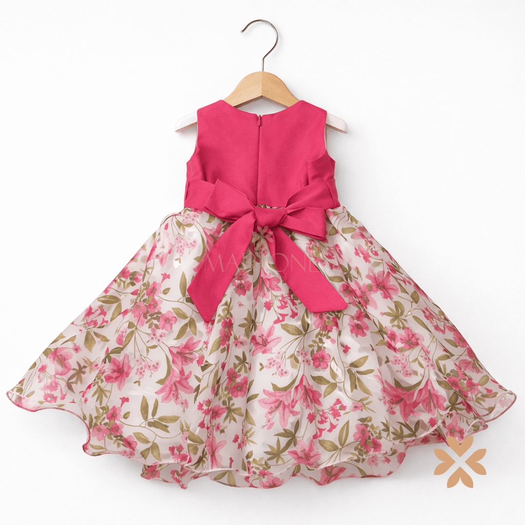 Abito floreale rosa con maxi fiocco - Ambarabà