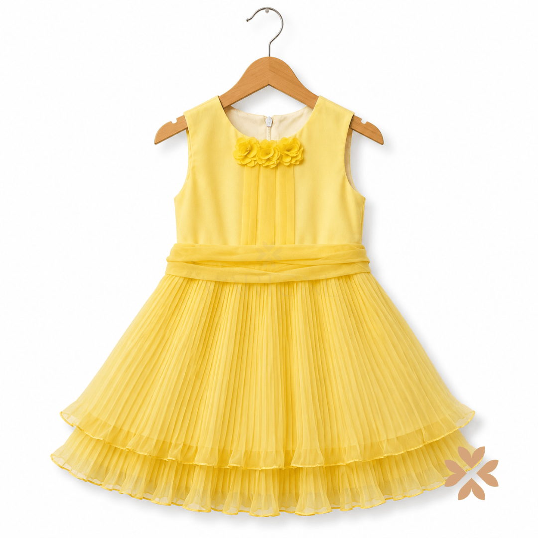 Abito giallo bambina plissé con cintura - Baby A