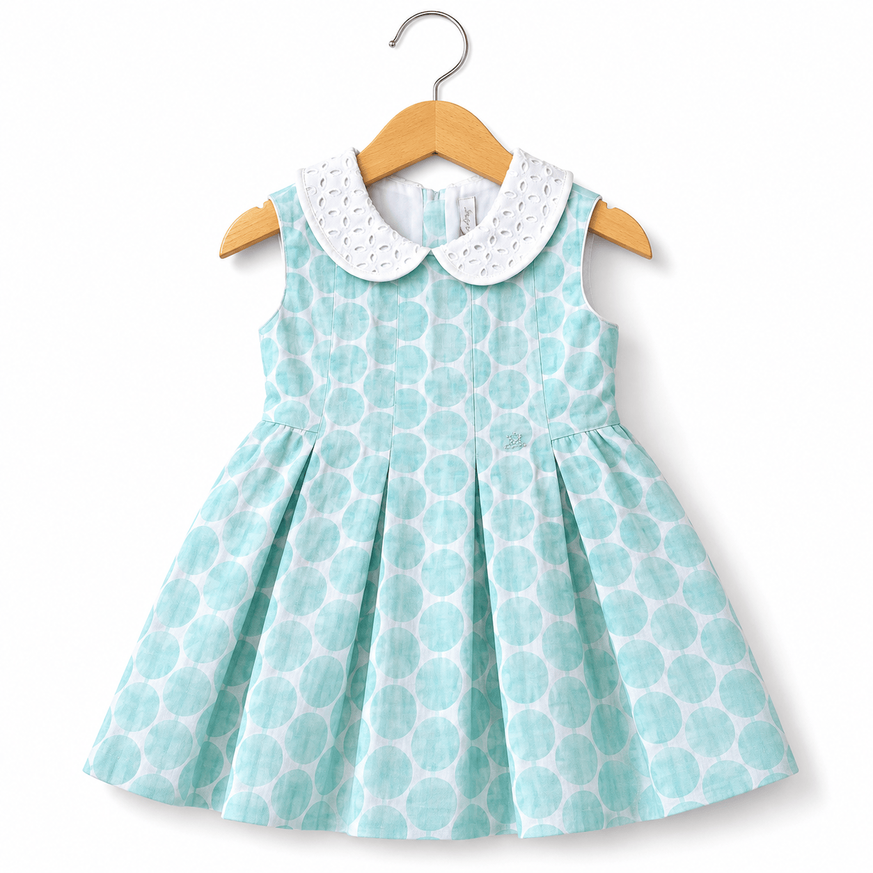 Abito pois verde acqua con colletto in sangallo - Baby A