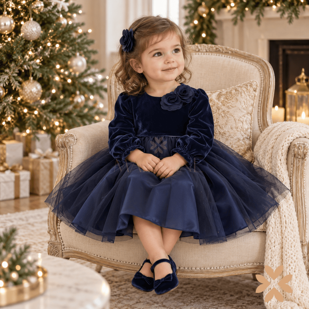 Abito Blu in Velluto e Tulle - Baby A