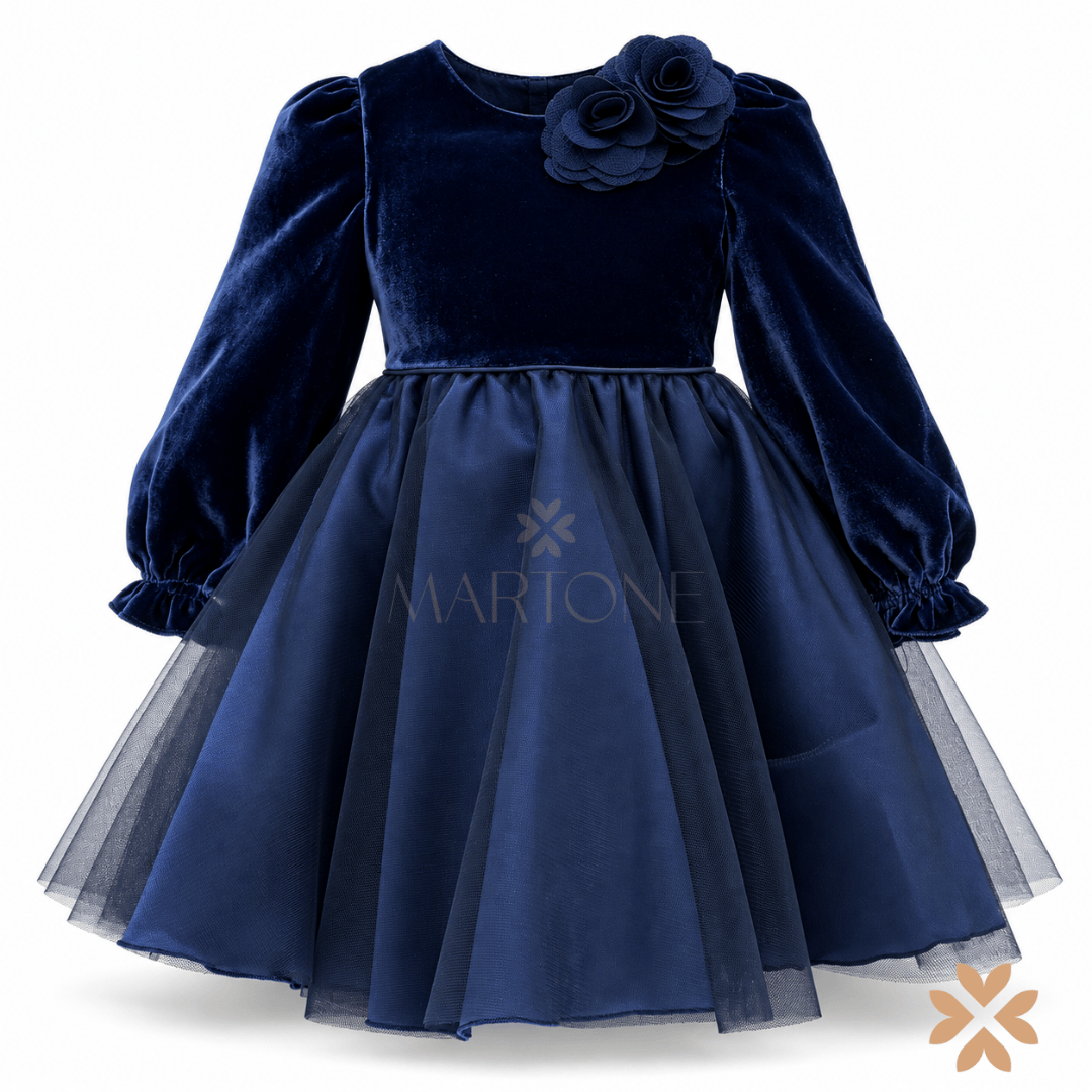 Abito Blu in Velluto e Tulle - Baby A