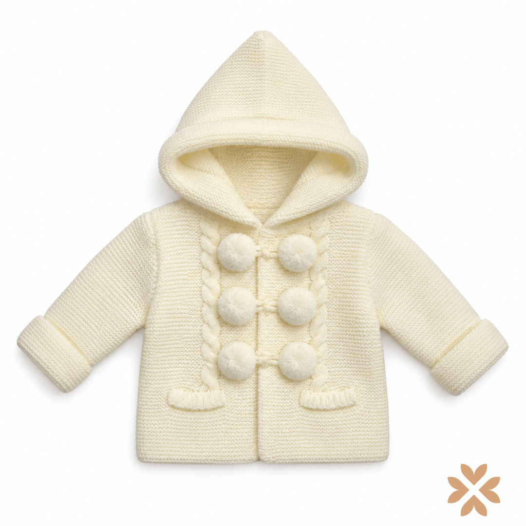 Cappottino in Maglia con Trecce e Pompon - Baby Fashion