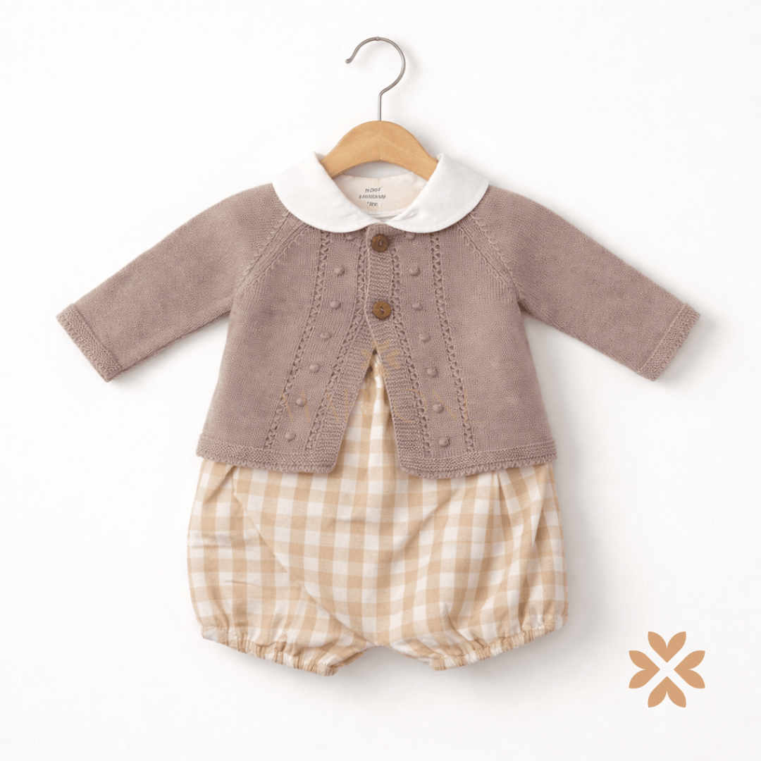 Completo a quadri con cardigan - Baby Fashion