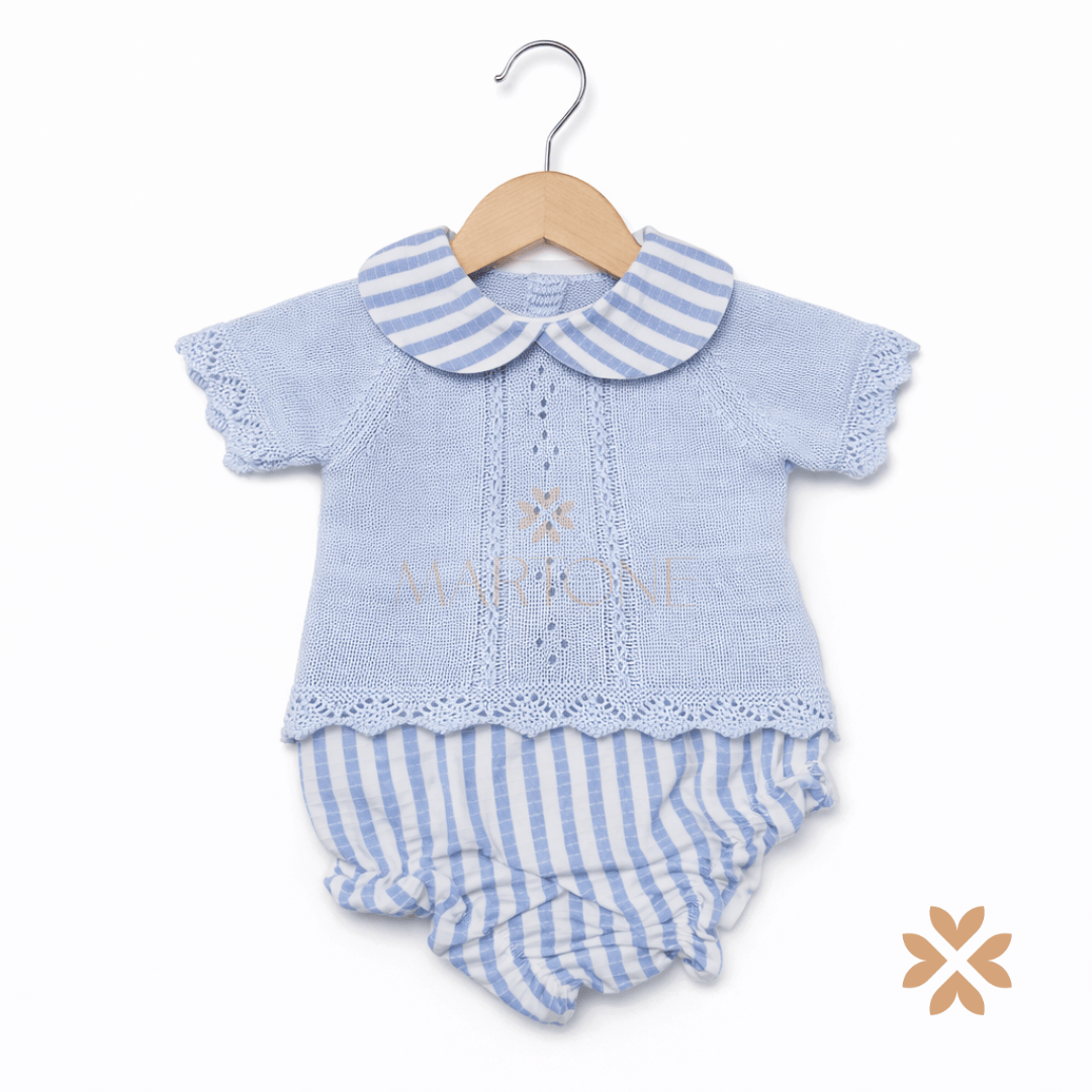 Completo con culotte celeste righe - Baby Fashion