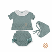 Completo corto con cuffia in vilo verde - Baby Fashion