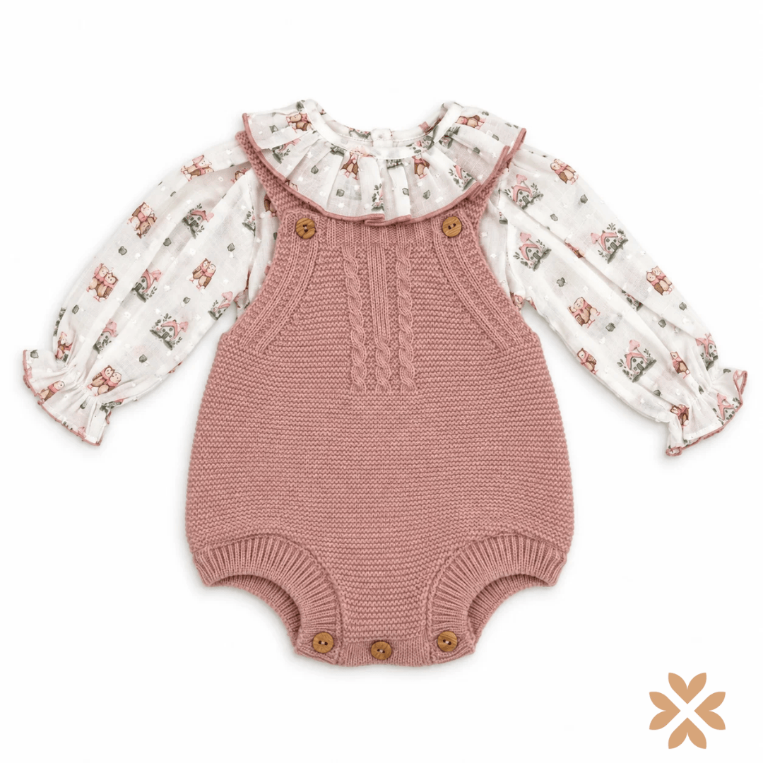 Completo Neonata con Salopette e Cardigan in Maglia - Baby Fashion