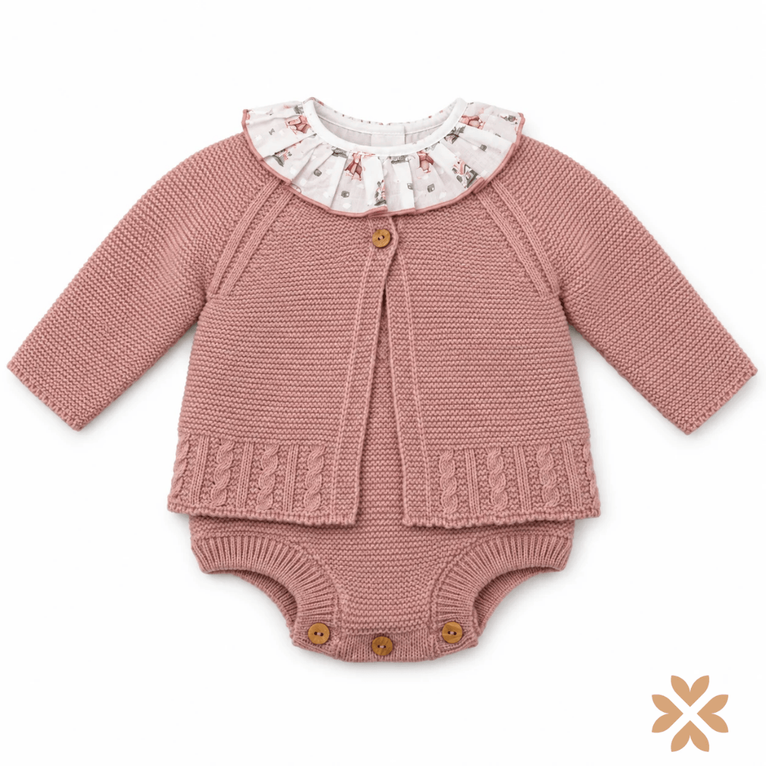 Completo Neonata con Salopette e Cardigan in Maglia - Baby Fashion