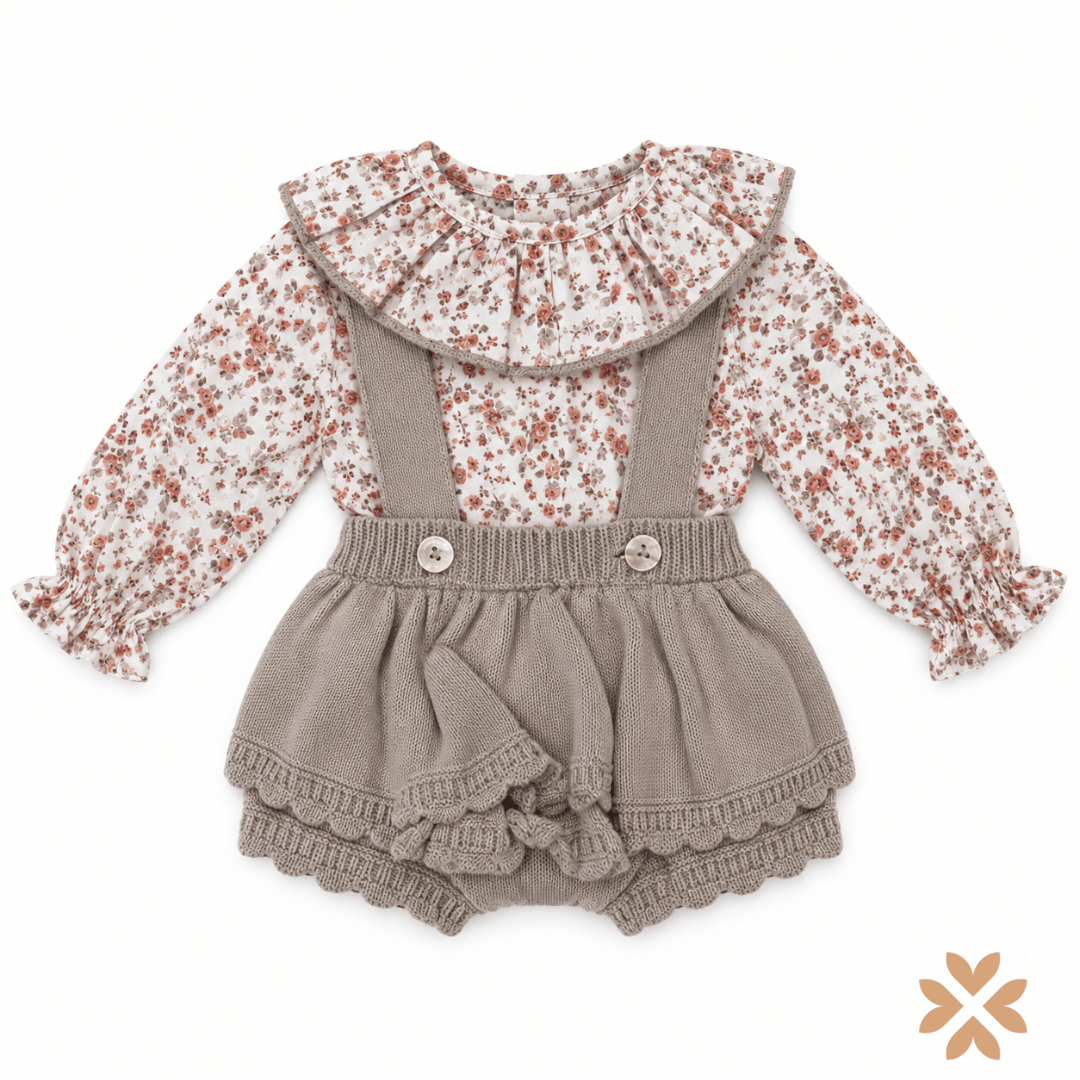 Completo Neonata in Maglia con Blusa Floreale - Baby Fashion