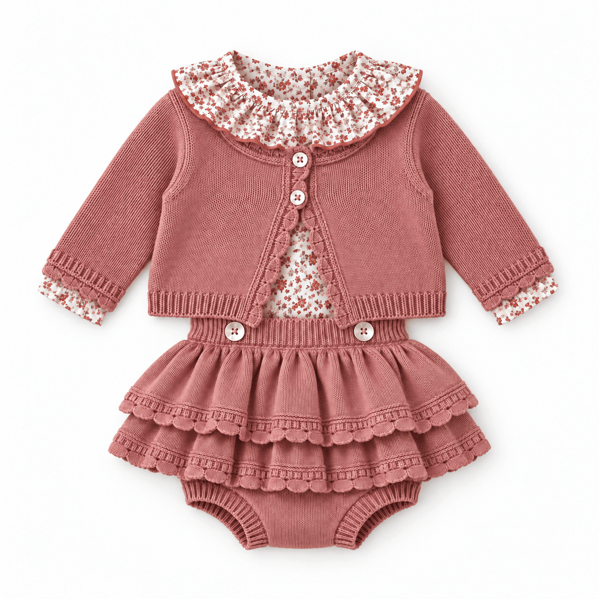 Completo Neonata in Maglia con Blusa Floreale - Baby Fashion