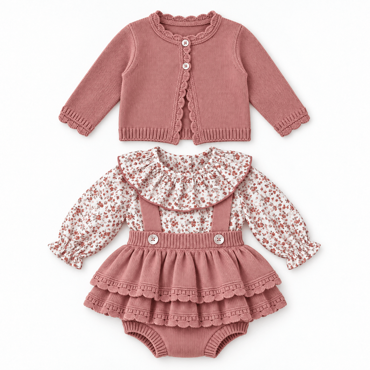 Completo Neonata in Maglia con Blusa Floreale - Baby Fashion