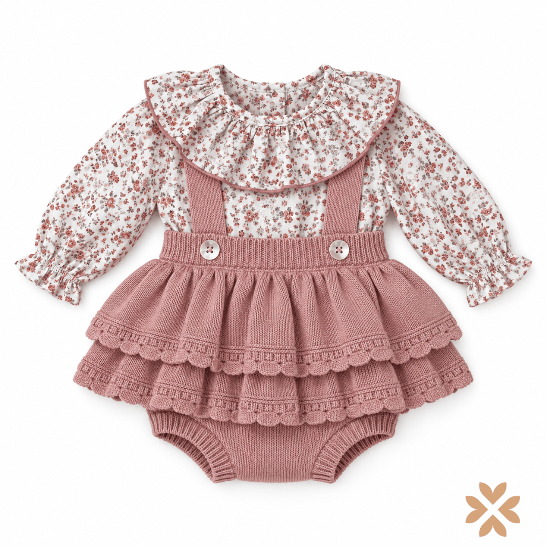 Completo Neonata in Maglia con Blusa Floreale - Baby Fashion