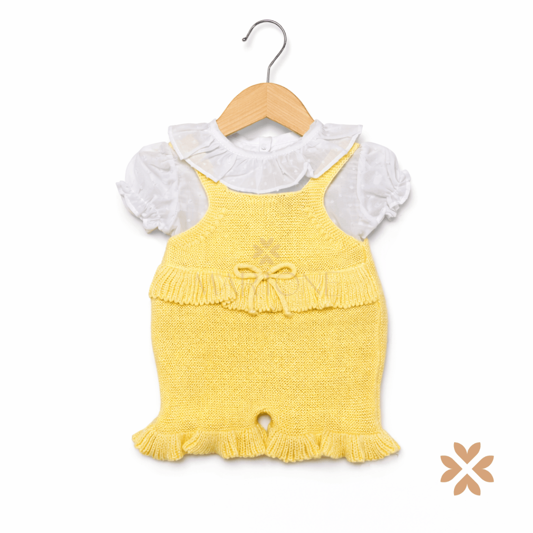 Salopette in filo gialla e blusa plumetis - Baby Fashion