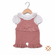 Salopette in filo rosa antico e blusa plumetis - Baby Fashion