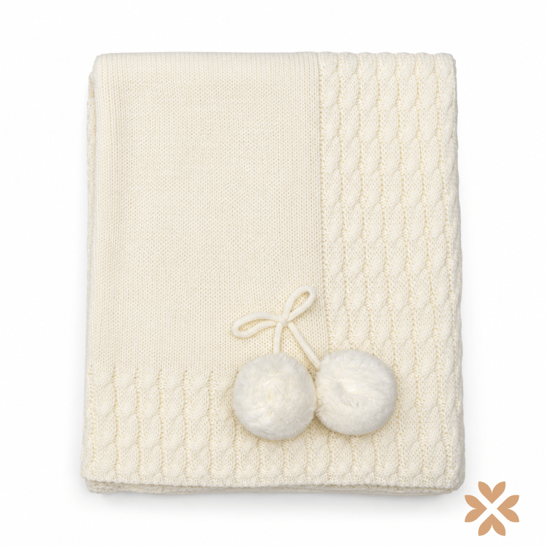 Copertina in Maglia con Trecce e Pompon - Baby Fashion