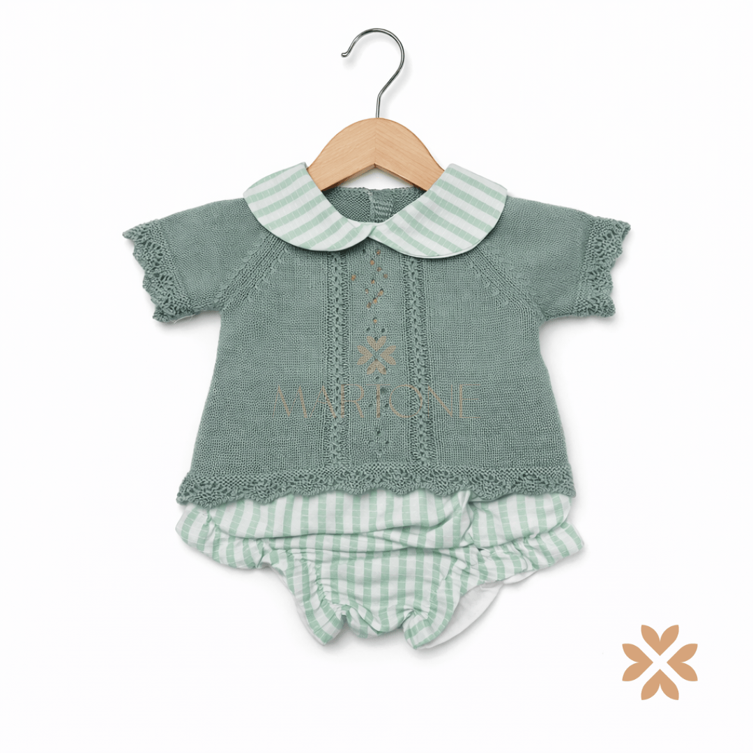 Completo con culotte verde righe - Baby Fashion