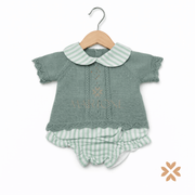 Completo con culotte verde righe - Baby Fashion