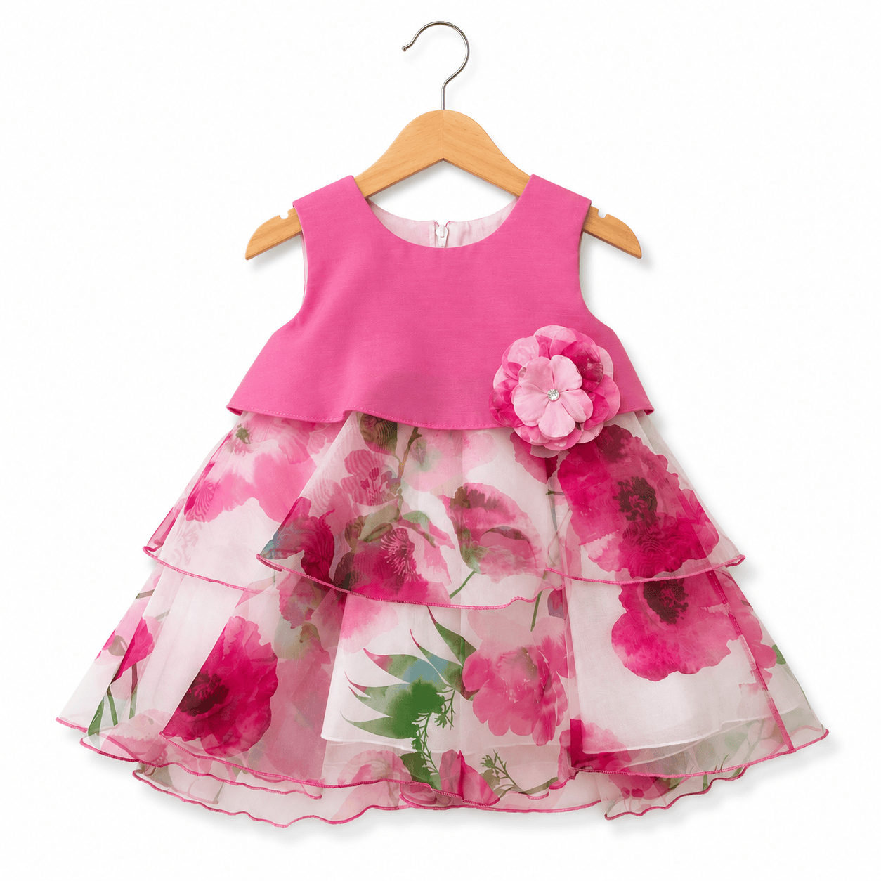 Abito neonata con gonna in organza floreale  - Barcellino