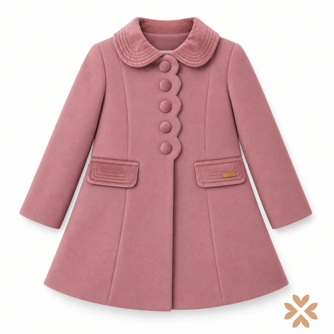 Cappotto rosa con dettagli in velluto - BBZ Creaciones