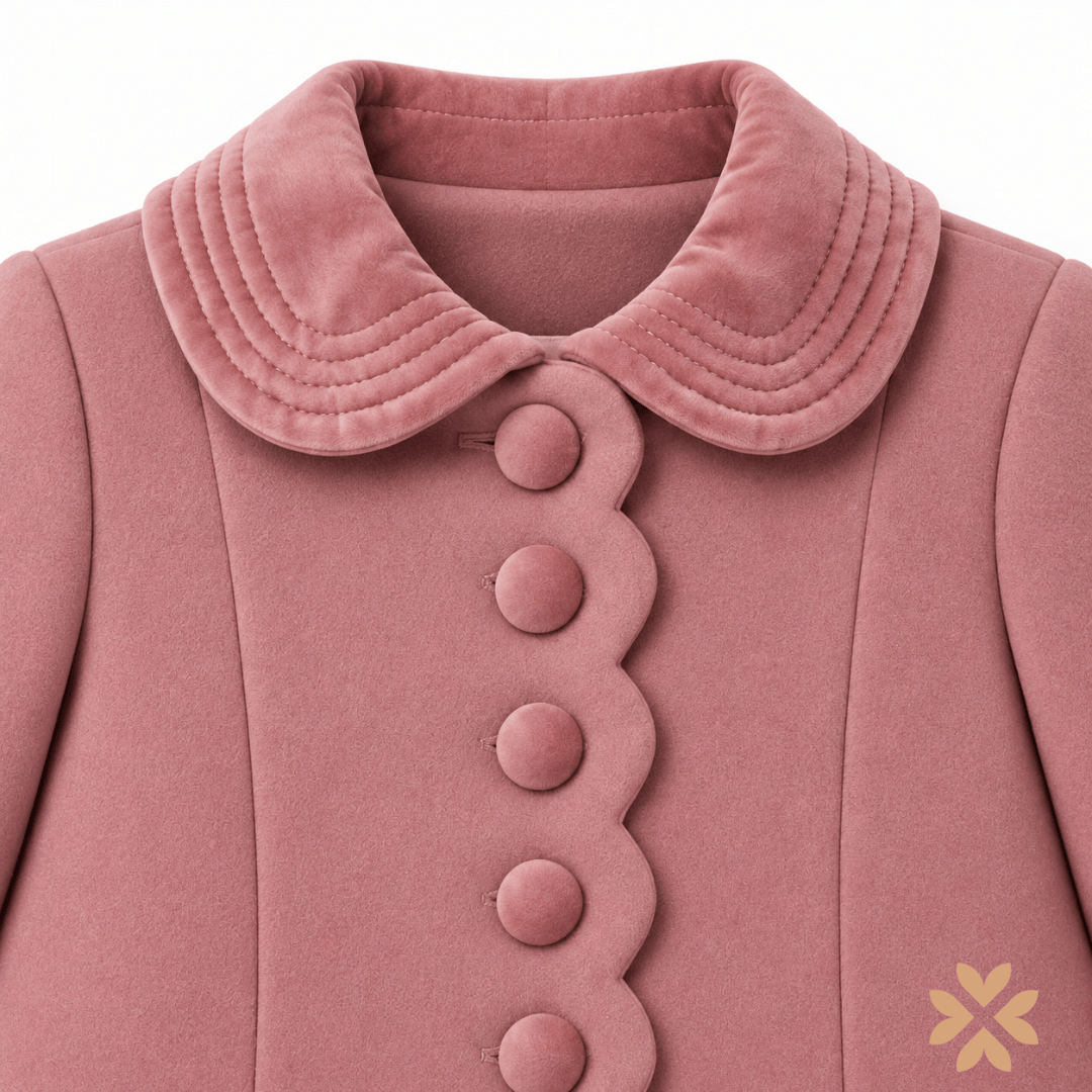 Cappotto rosa con dettagli in velluto - BBZ Creaciones