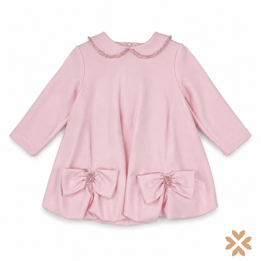 Abito Rosa con Colletto Gioiello e Fiocchi - Bimbalò