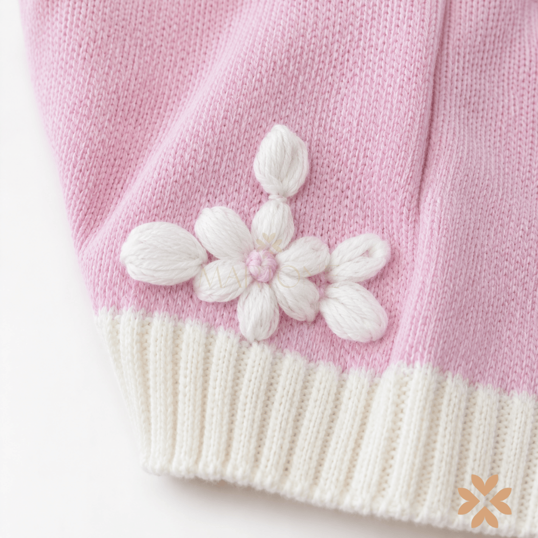 Cappellino in Lana Rosa con Fiore - Bimbalò