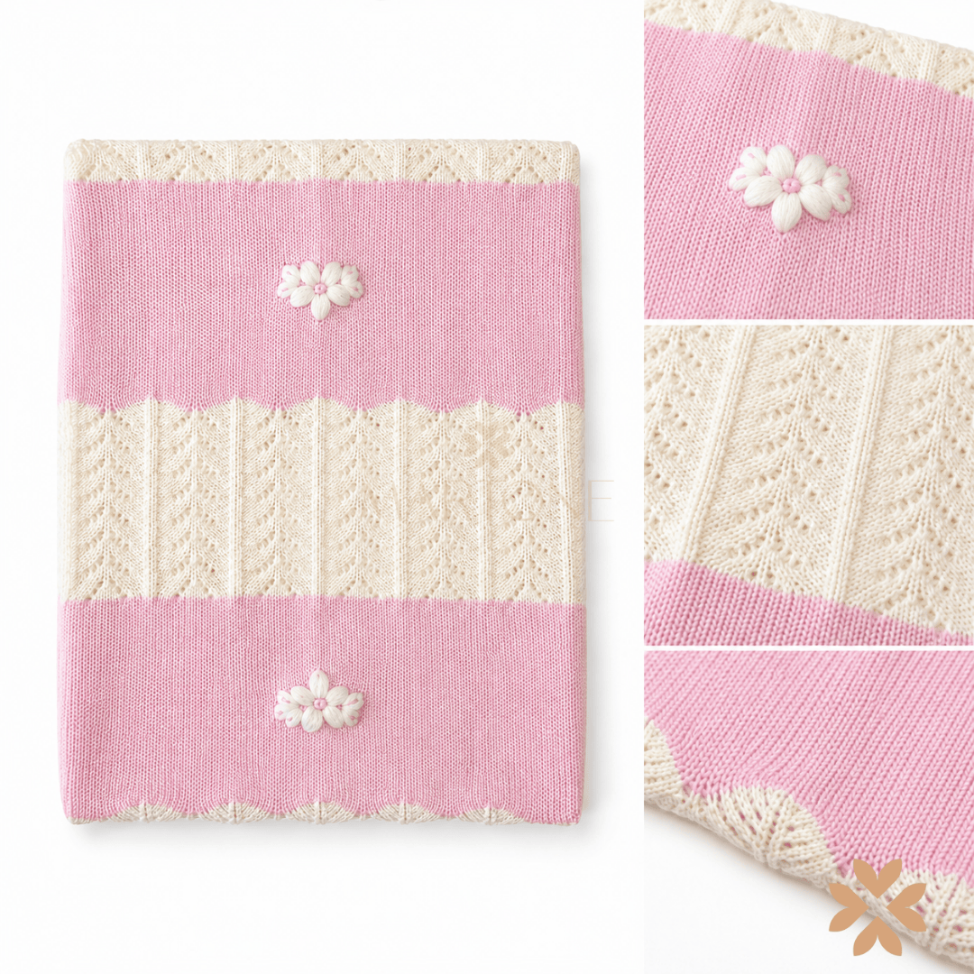 Coperta in Lana Rosa con Fiori - Bimbalò