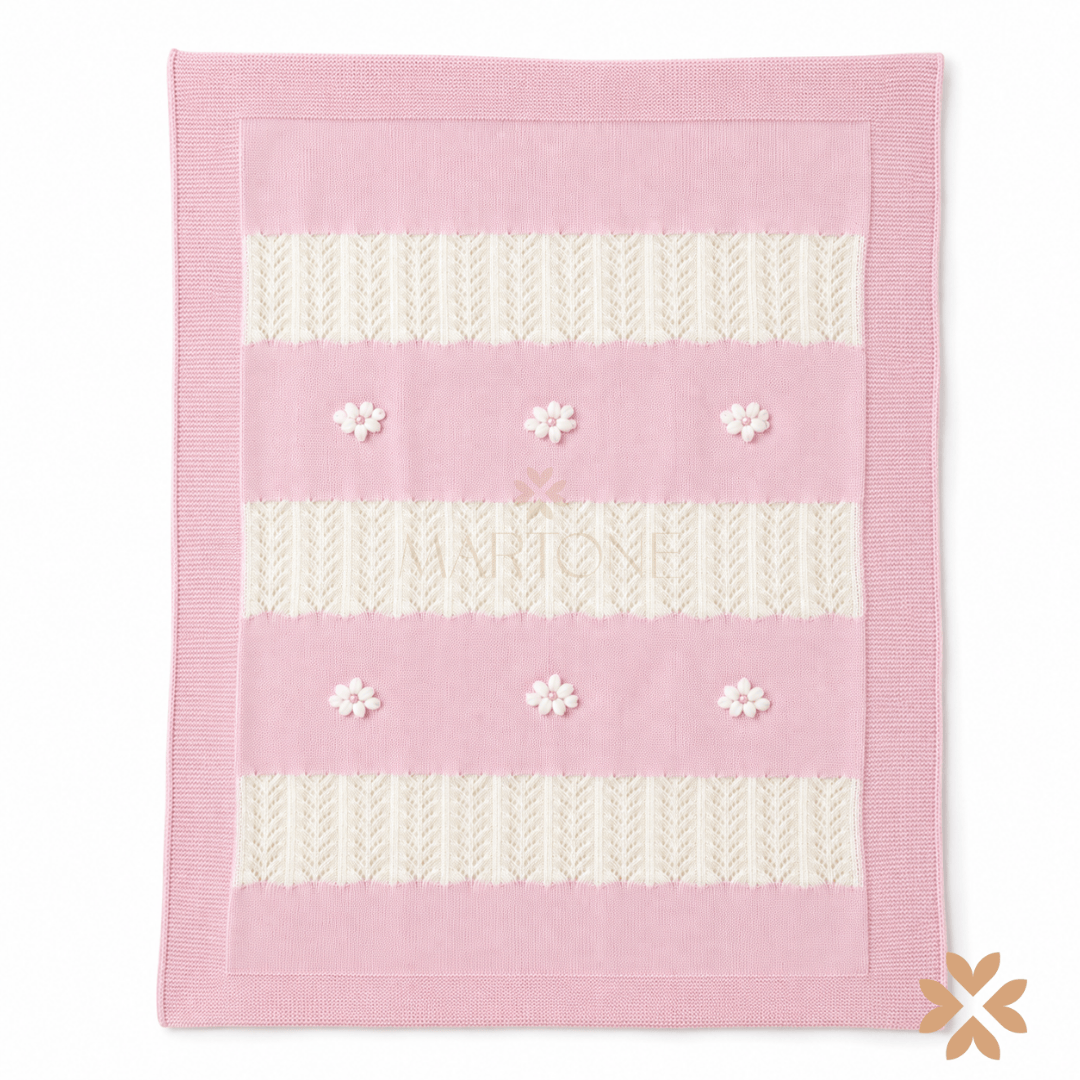 Coperta in Lana Rosa con Fiori - Bimbalò