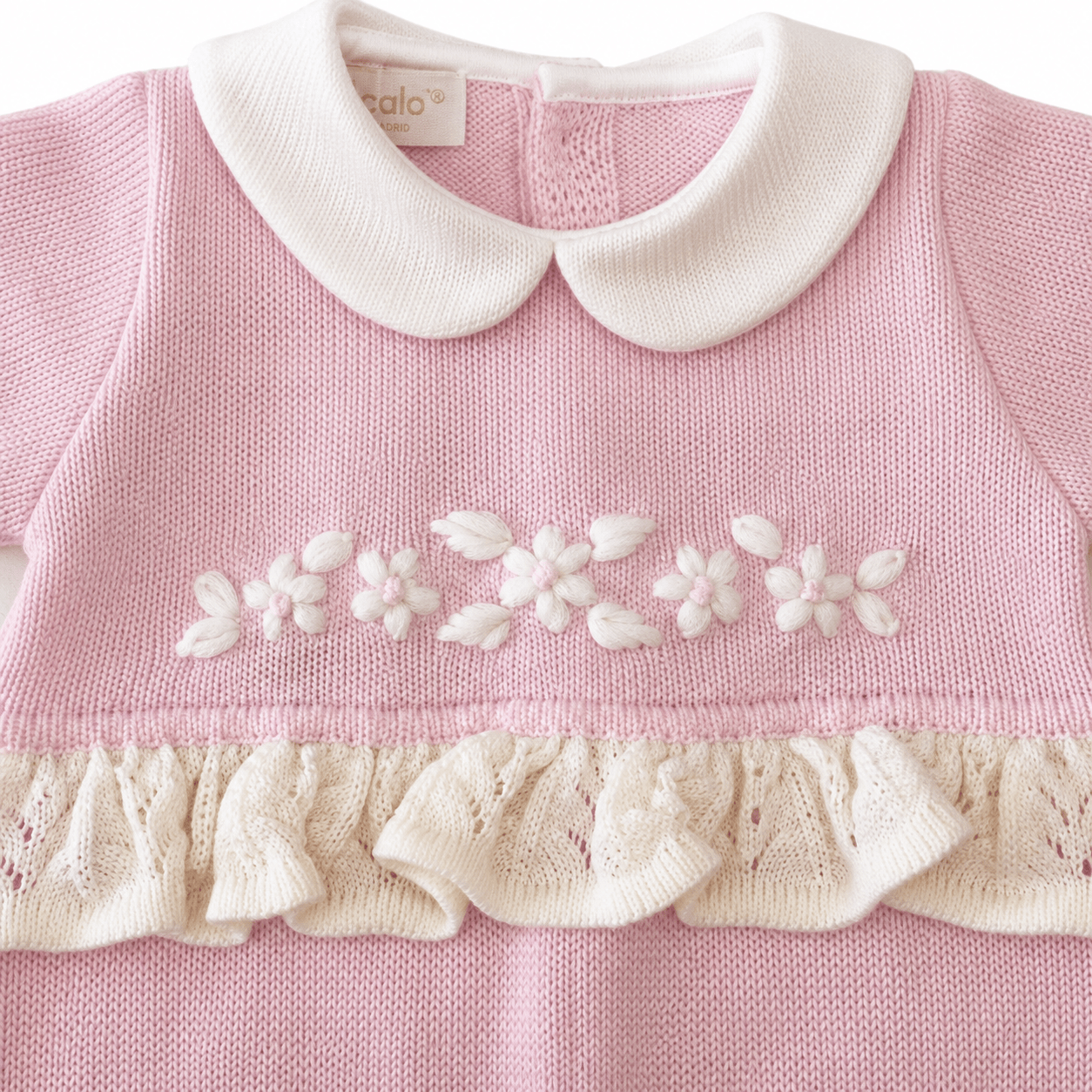 Tutina in Lana Rosa con Ricamo Floreale - Bimbalò