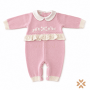Tutina in Lana Rosa con Ricamo Floreale - Bimbalò
