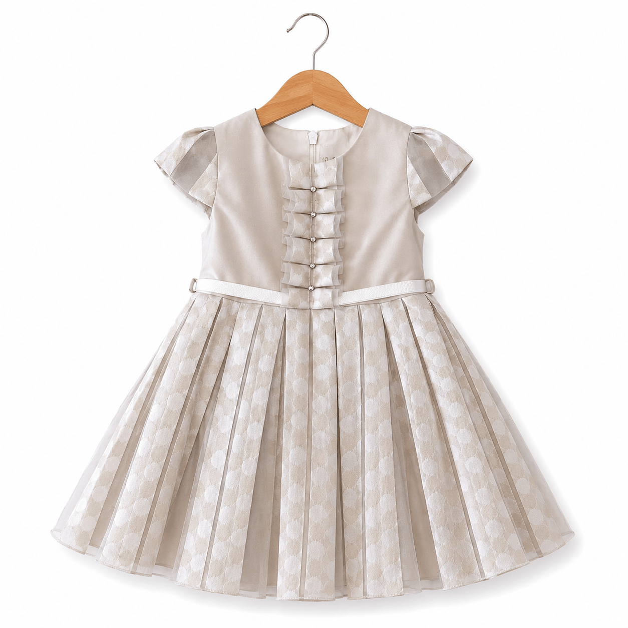Abito elegante bambina microfantasia beige - Creazioni Luana