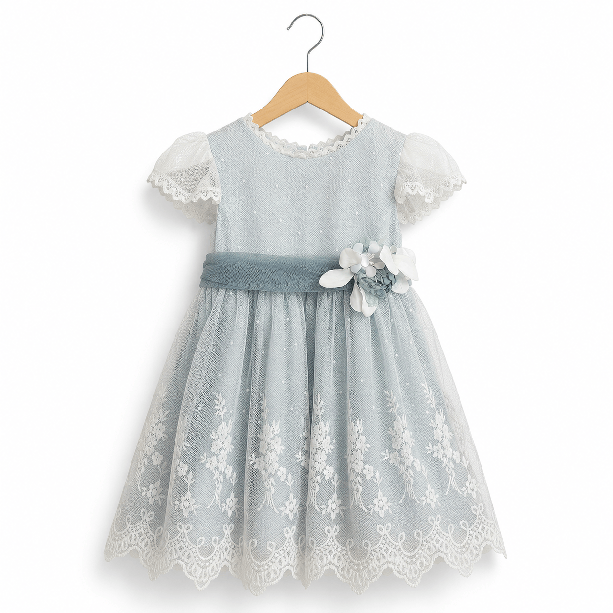 Abito il tulle ricamato celeste polvere