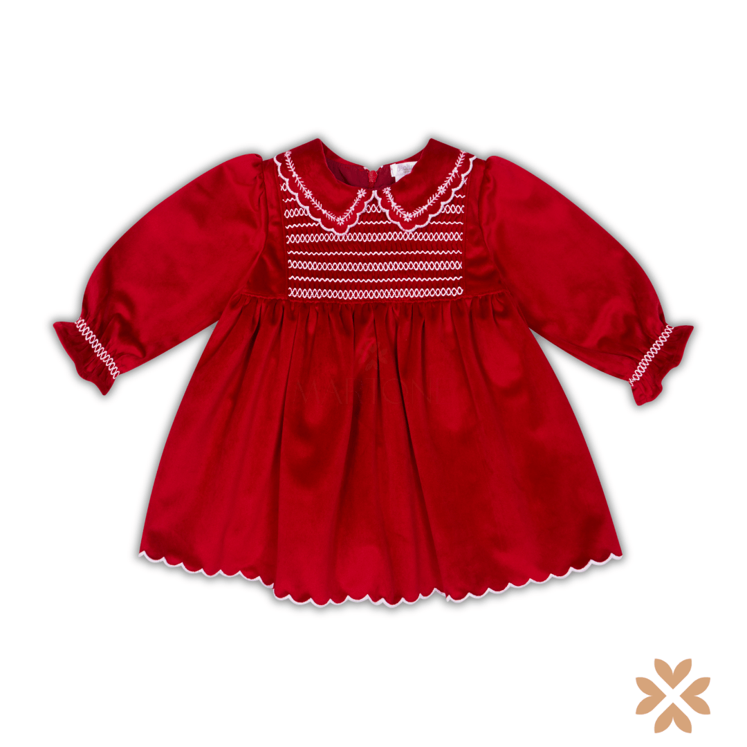 Abito in Velluto Rosso con Ricamo - Deolinda