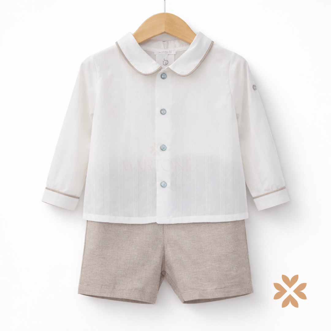 Completo bimbo camicia e bermuda in cotone e lino - Deolinda