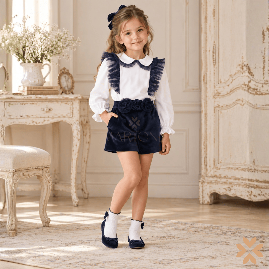 Completo Blusa con Shorts in Velluto Blu - Deolinda