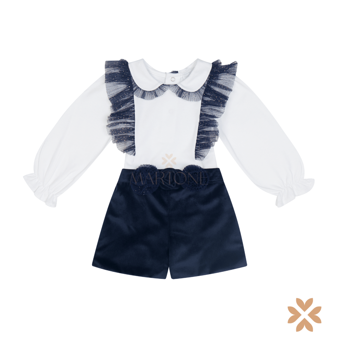 Completo Blusa con Shorts in Velluto Blu - Deolinda