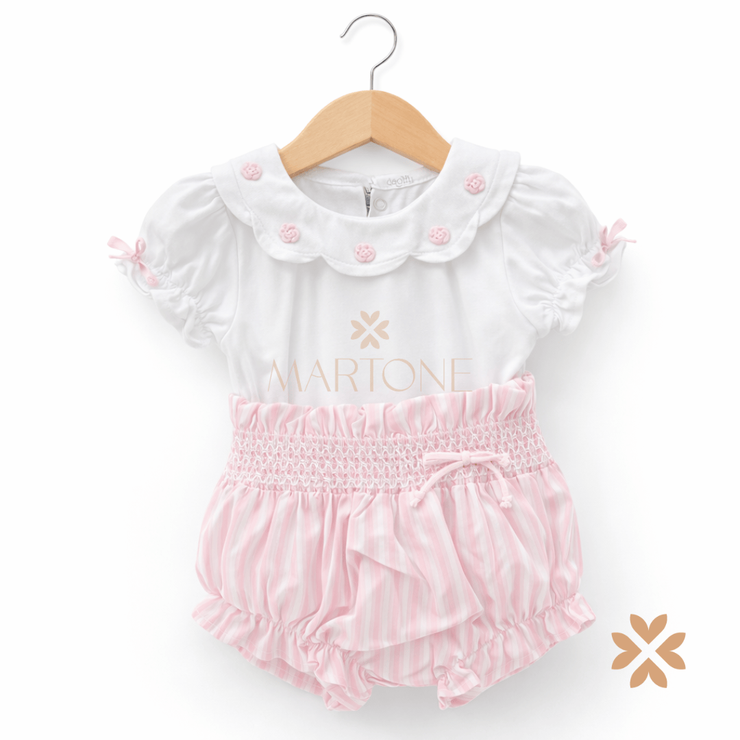 Completo neonata con body ricamato e culotte rosa - Deolinda