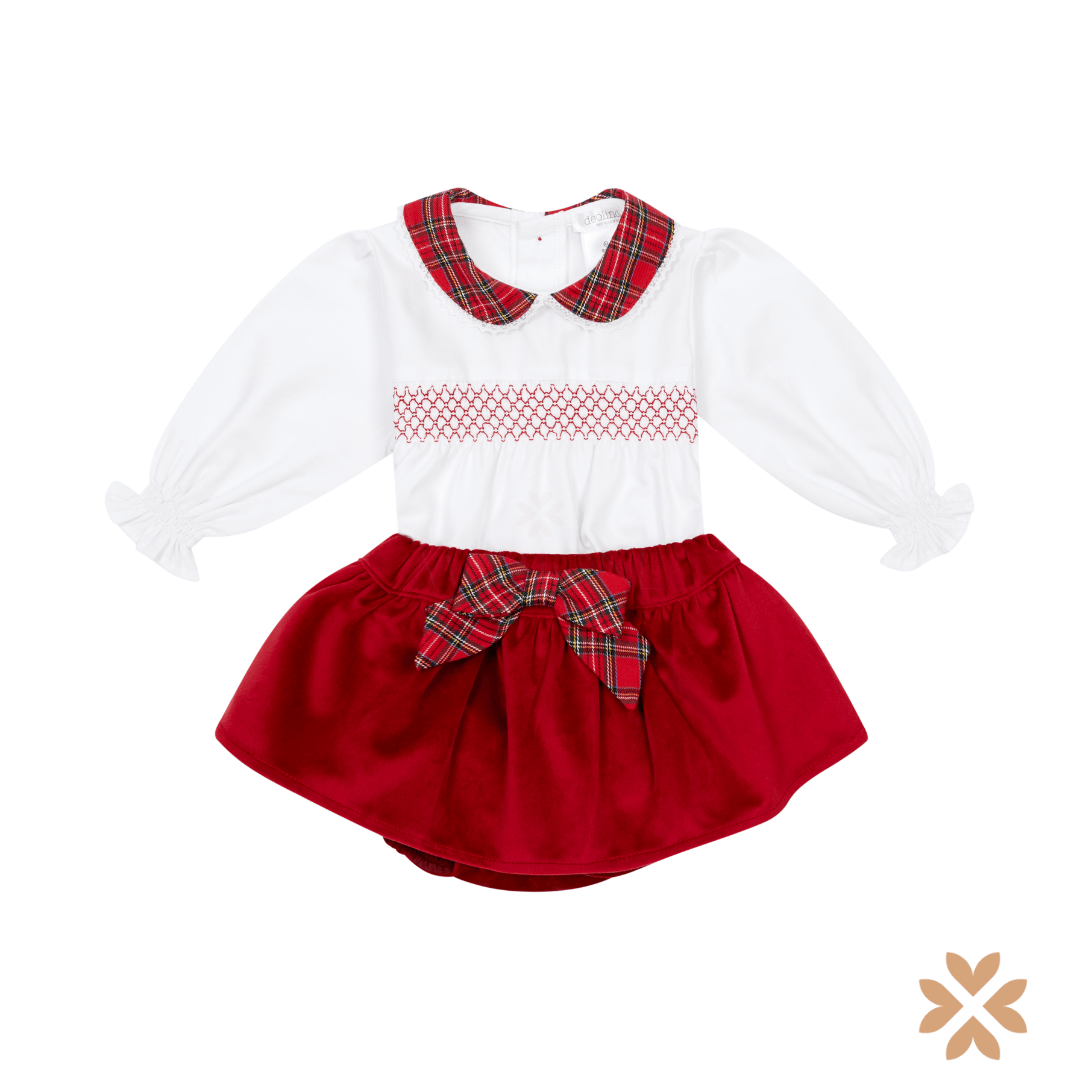 Completo Tartan con Culotte in Velluto Rosso - Deolinda
